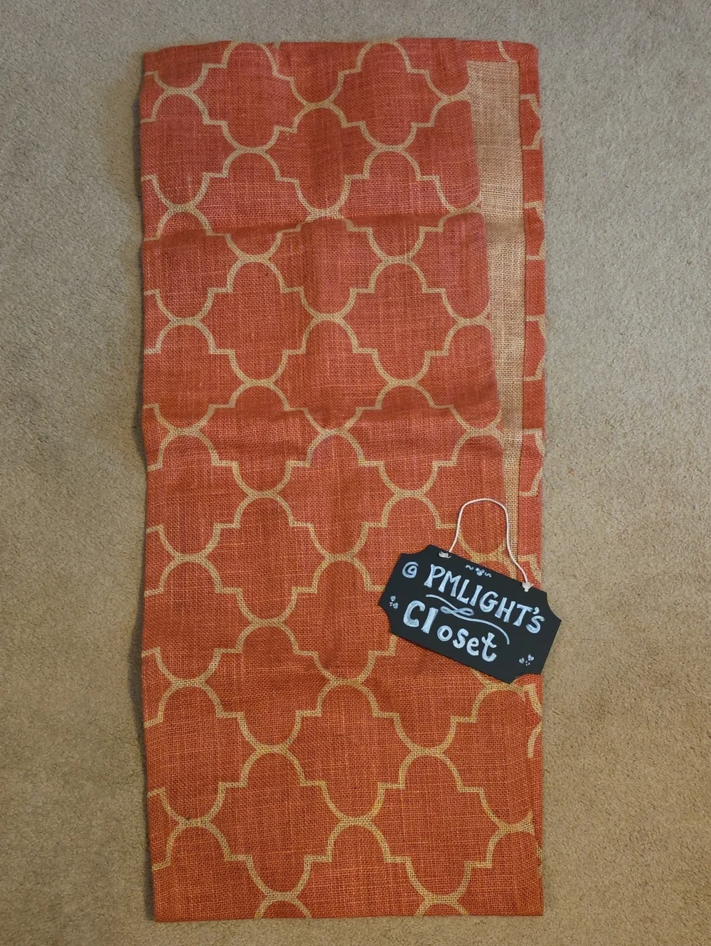 100% Jute Artisan Design Coral Beige Table Runner Quatrefoil Pattern